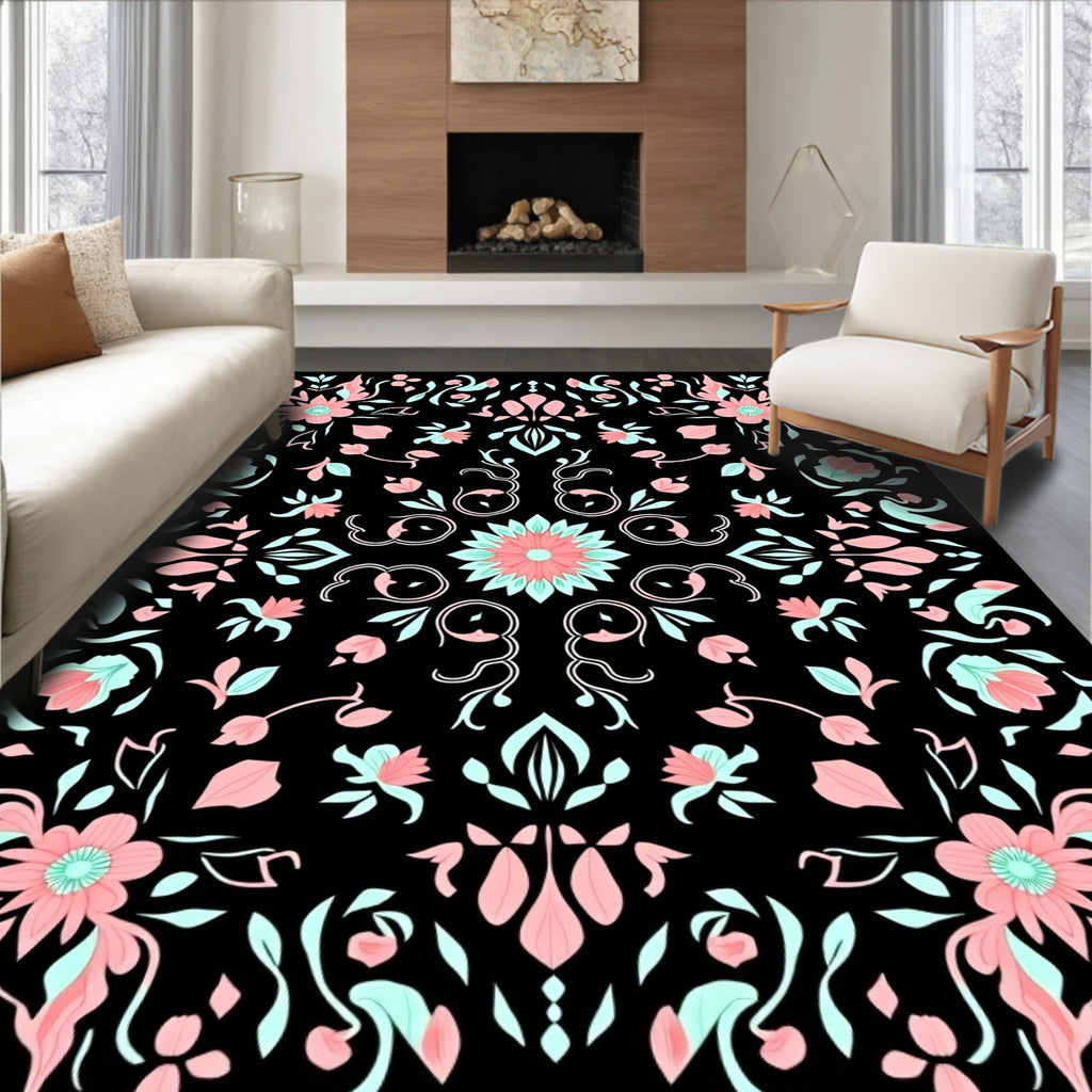 Floral Botanic In Black Design Rug
