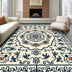 Cream Navy Floral Medallion Rug
