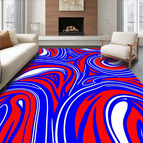 Abstract Red Blue Swirl Pattern Rug