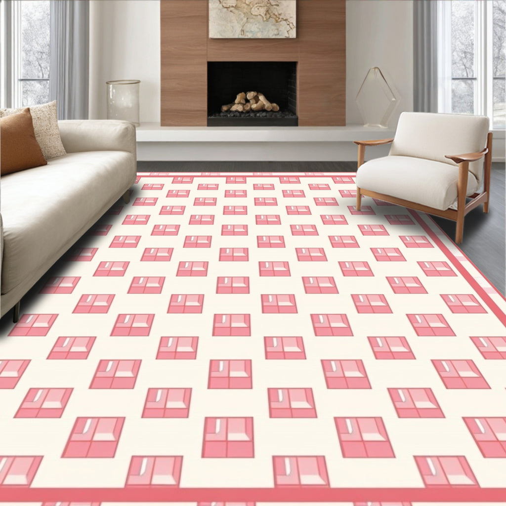 Delicate Pink Window Pattern Design Rug