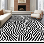 Black White Maze Geometric Pattern Rug