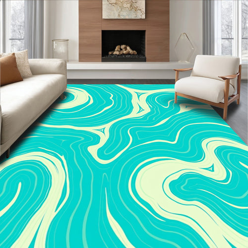 Abstract Aqua Flow Pattern Rug
