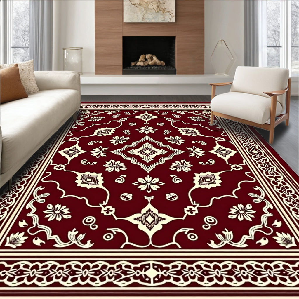 Elegant Burgundy Floral Medallion Rug