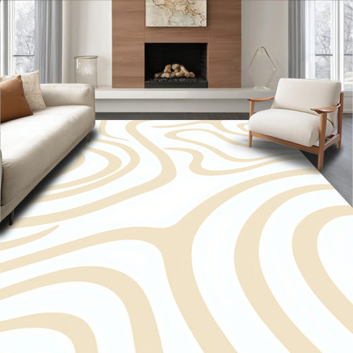 Abstract Cream Swirl Pattern Rug