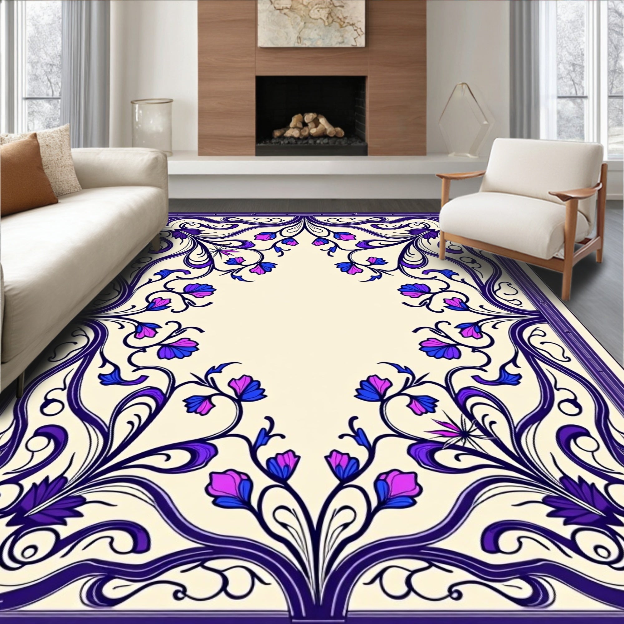 Art Nouveau Floral Swirl Design Rug