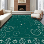 Celestial Teal Starry Orbs Border Rug