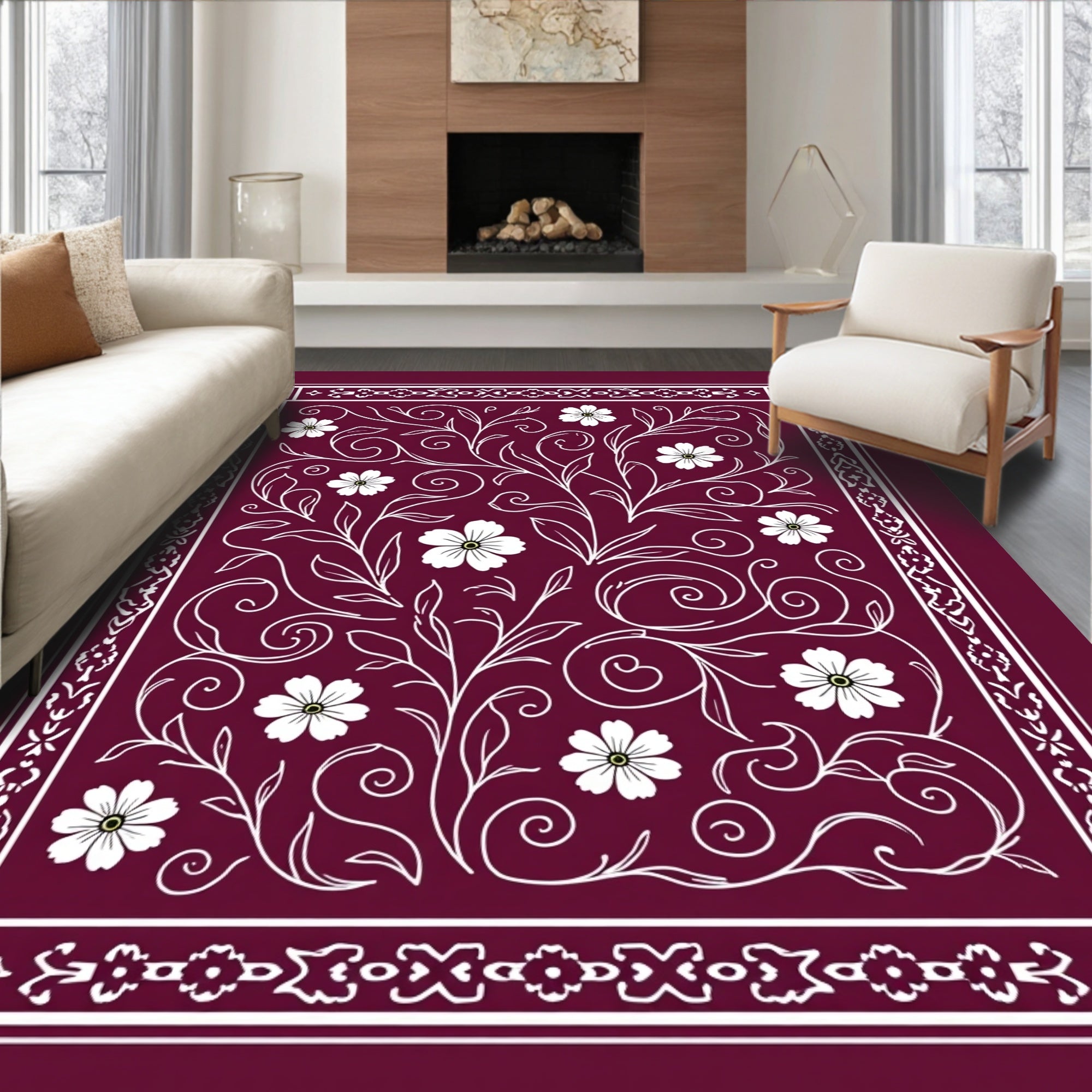 Victorian Floral Swirl Decorative Panel Rug