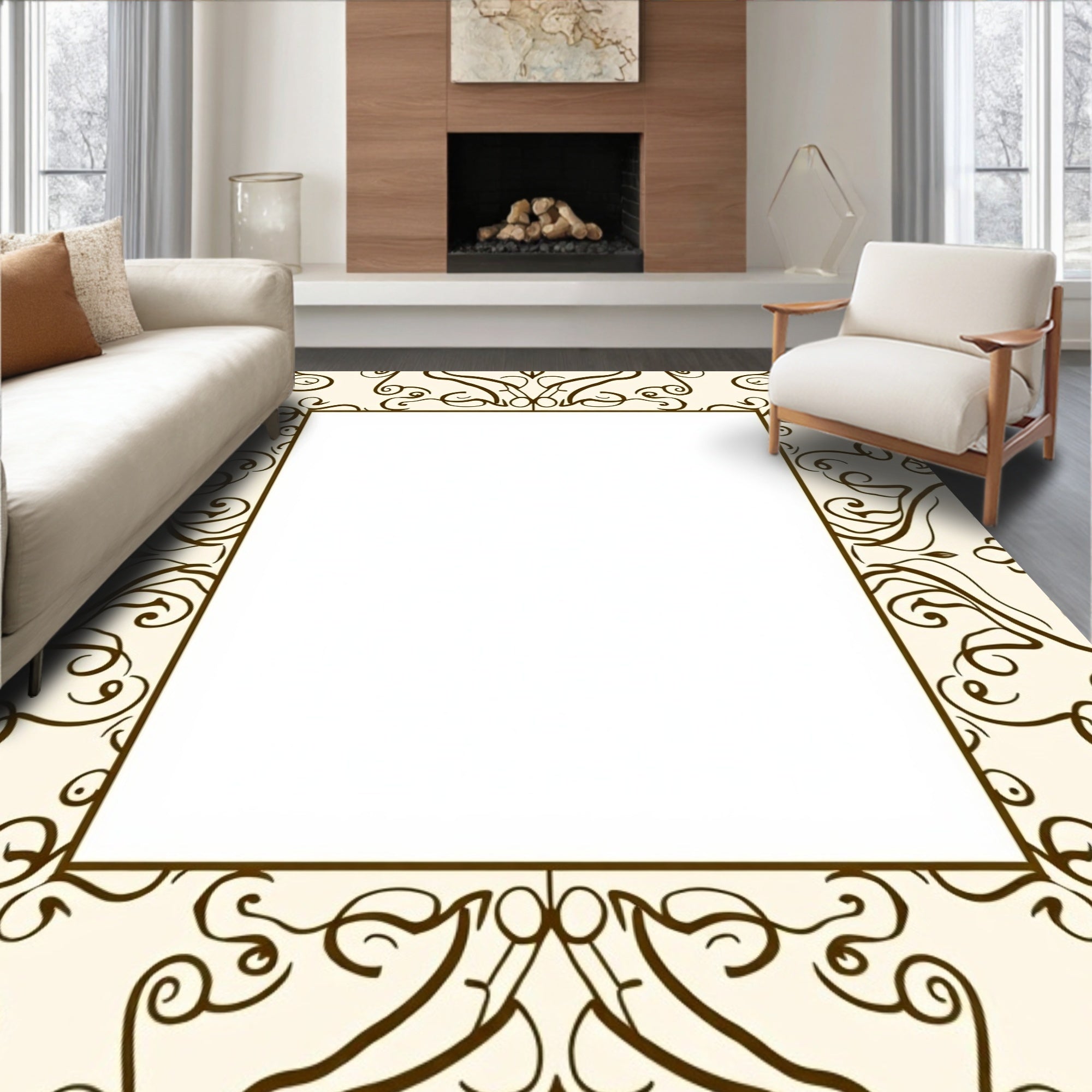 Cream Brown Swirls Pattern Rug