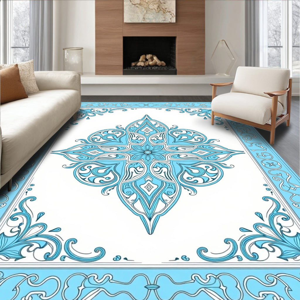 Exquisite Light Blue Floral Medallion Rug