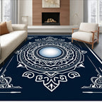 Midnight Blue Celestial Sunburst Mandala Rug