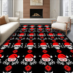Black Red Skull Santa Hat Floral Rug
