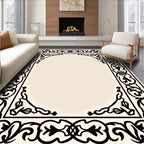 Elaborate Black Floral Border Design Rug