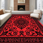 Bold Red Floral Folk Art Rug
