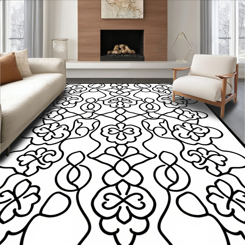 Ornate Floral Continuous Line Design Rug