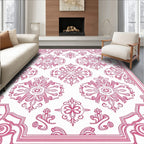 Elegant Crimson Floral Scroll Border Rug