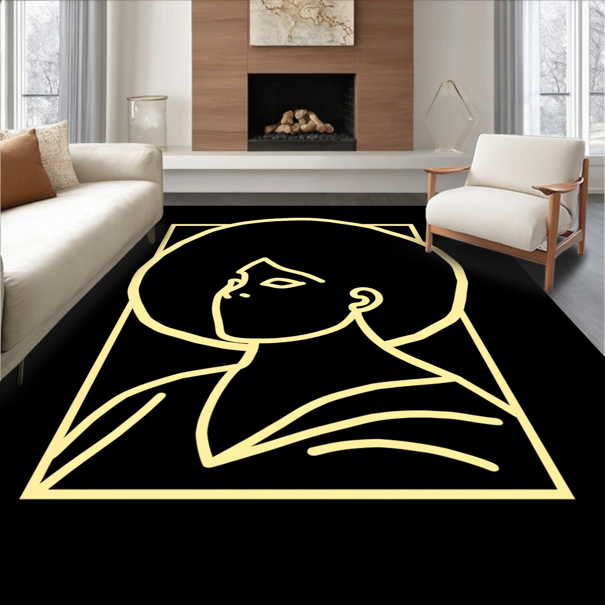 Retro Afro Woman Line Art Rug