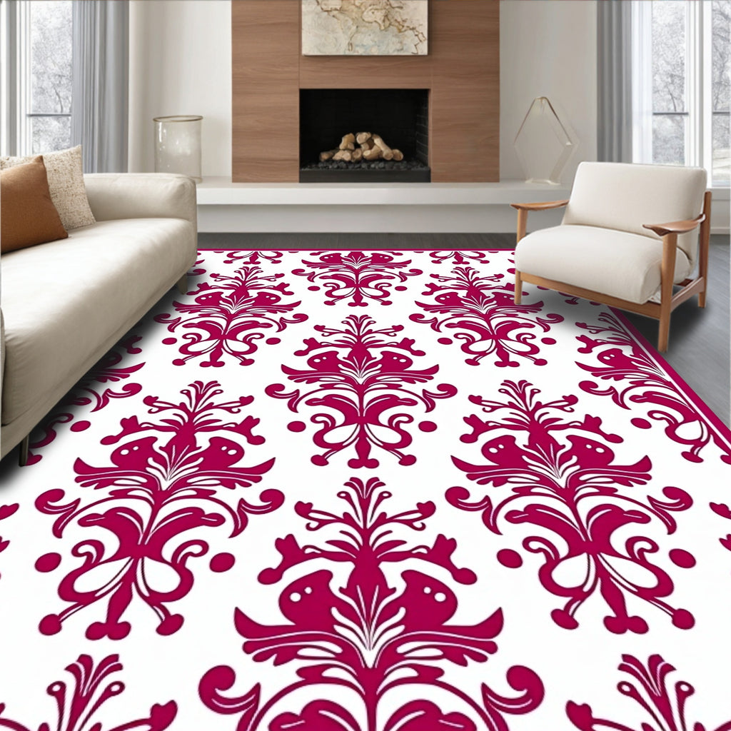 Crimson Floral Damask Pattern Rug