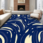 Navy Swirling Cream Waves Rug
