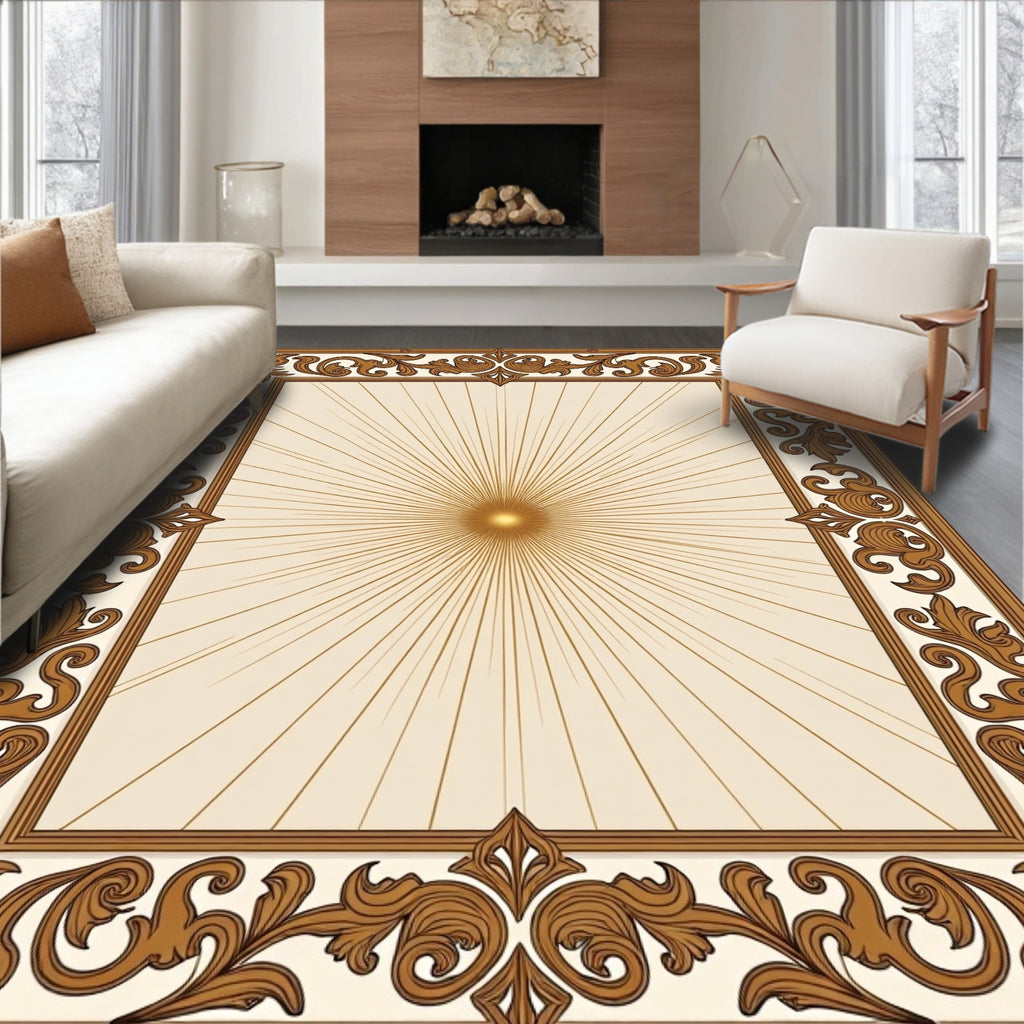 Ornate Sunburst Floral Frame Rug