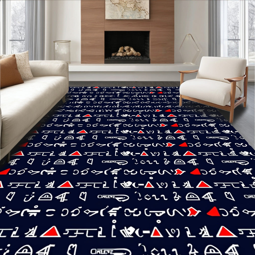 Ancient Script and Symbol Pattern Rug