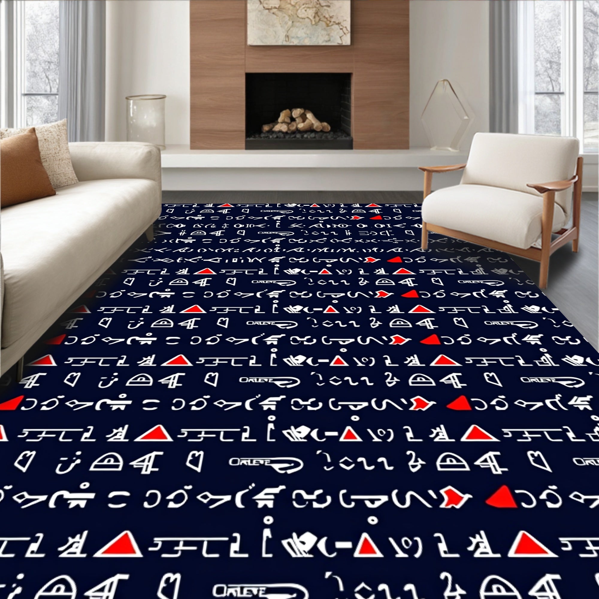 Ancient Script and Symbol Pattern Rug
