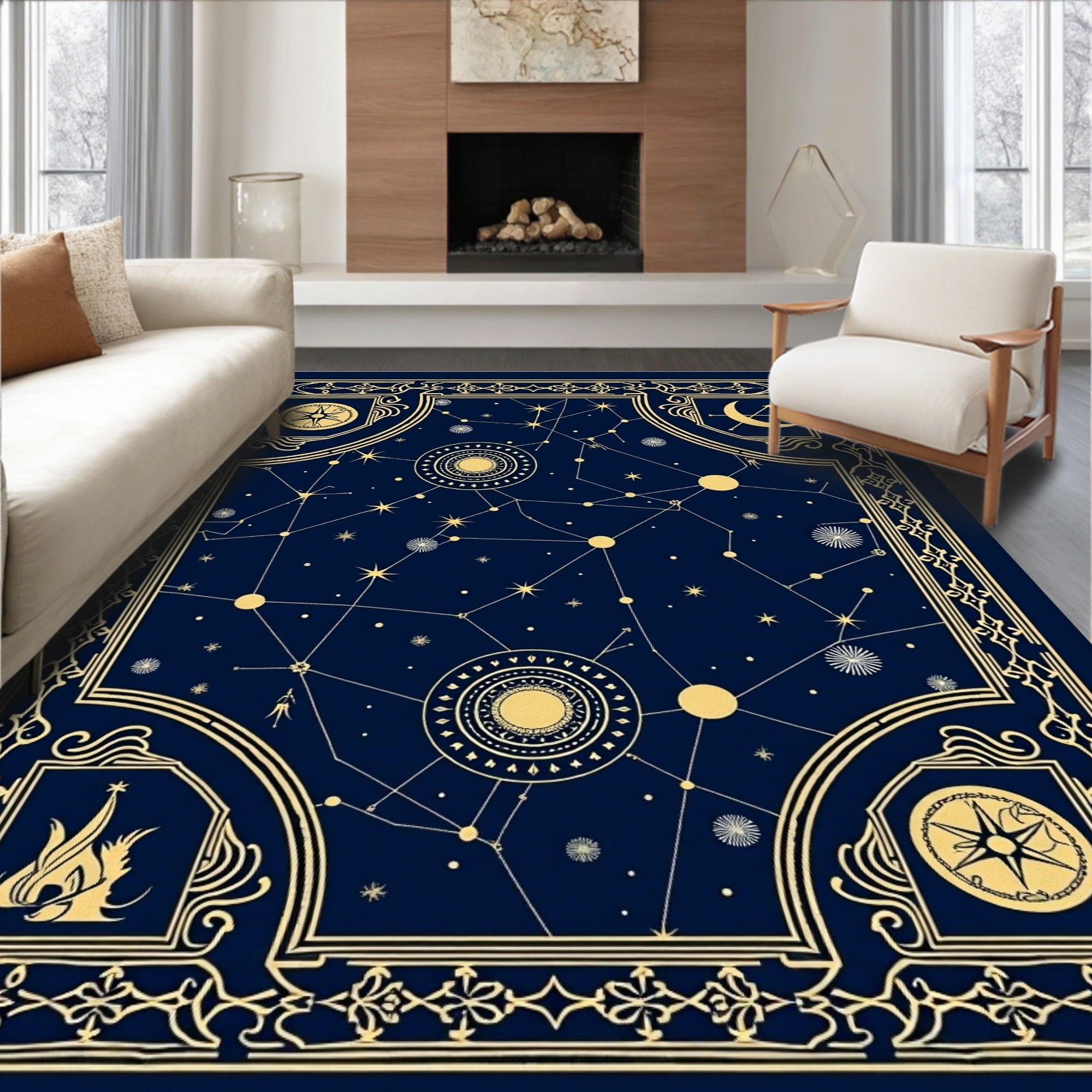 Celestial Gold Constellation Night Rug