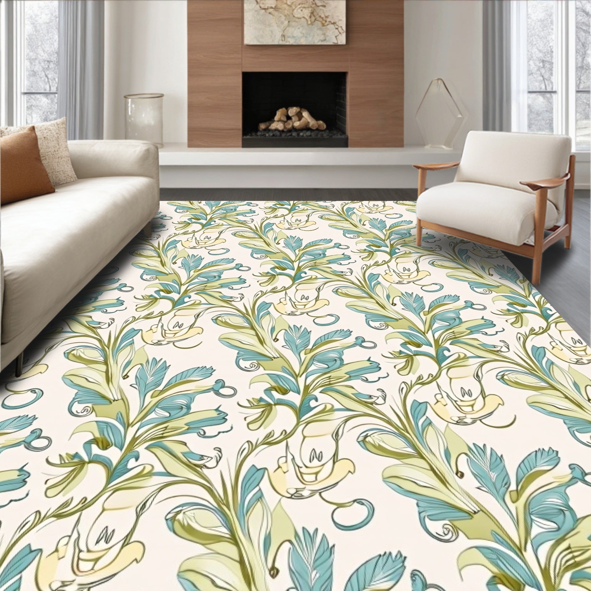 Whimsical Floral Vine Motif Rug