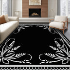Elegant White Floral Border Design Rug