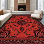 Classic Black Red Floral Mandala Rug