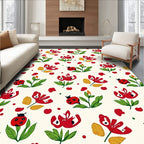 Red Ladybug Floral Garden Pattern Rug