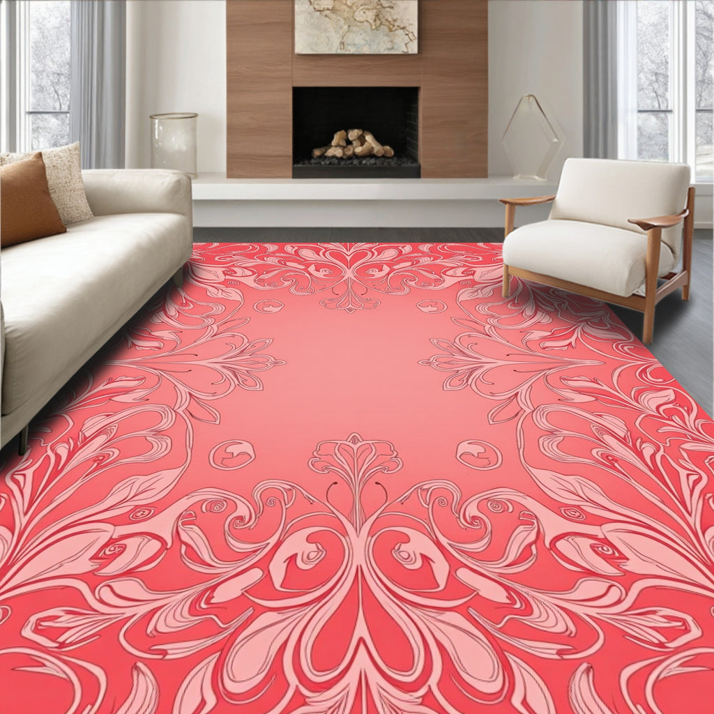 Elegant Coral Floral Swirl Design Rug