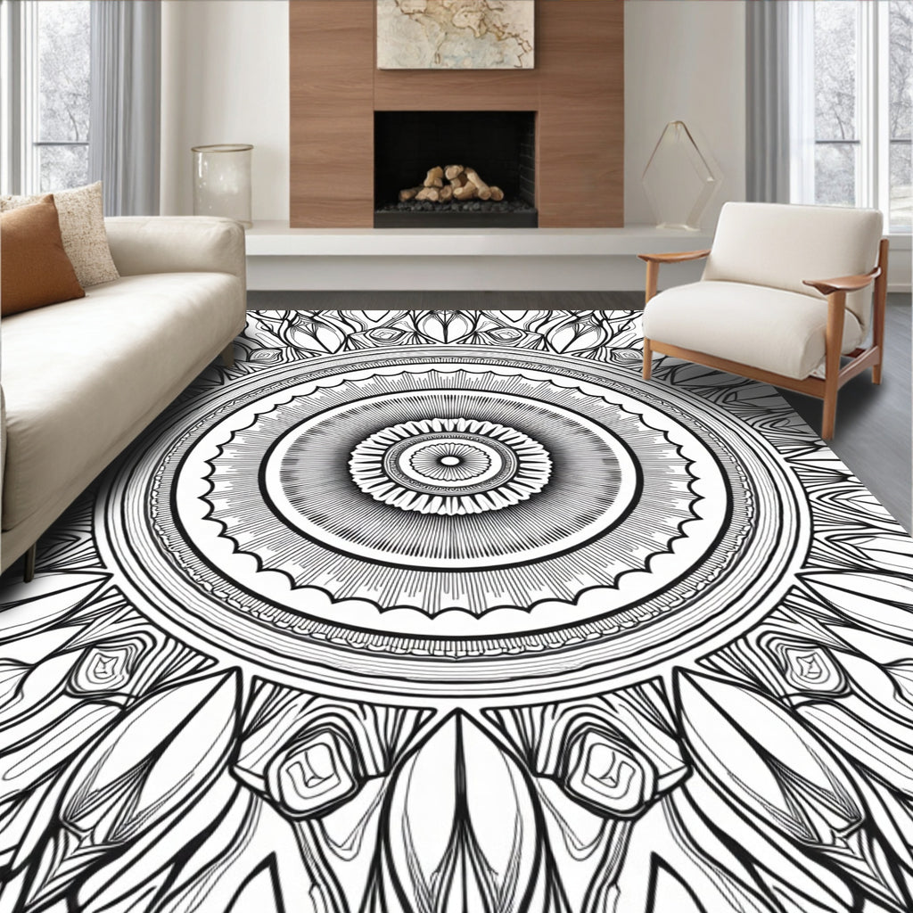 Intricate Radial Floral Mandala Design Rug