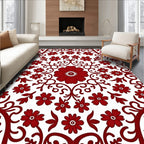 Rich Red Floral Vine Pattern Rug