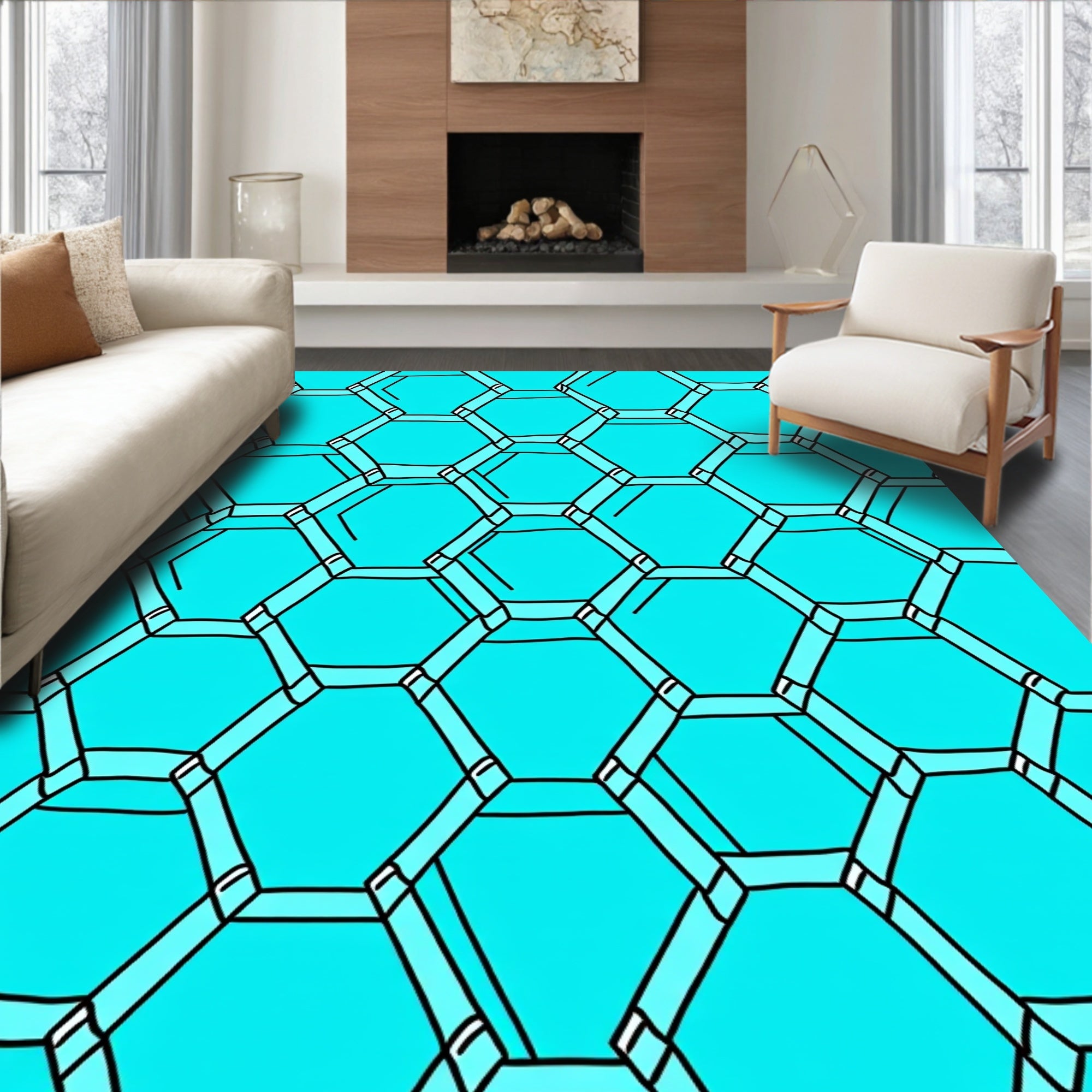 Hexagonal Grid Pattern Design Rug