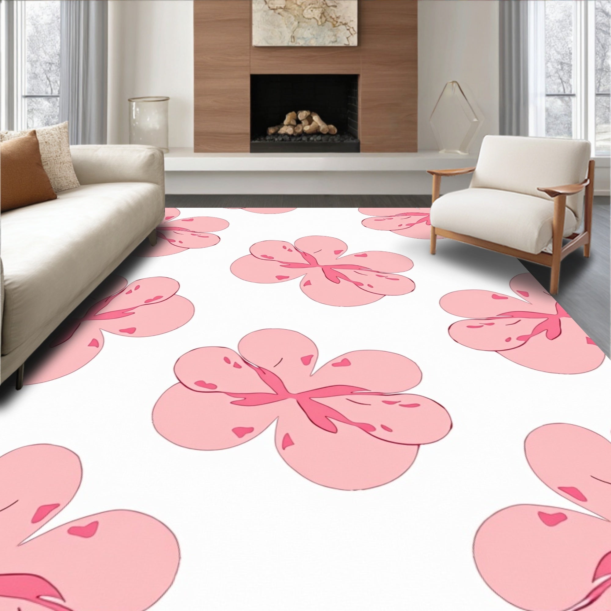 Pink Floral Pattern Design Rug