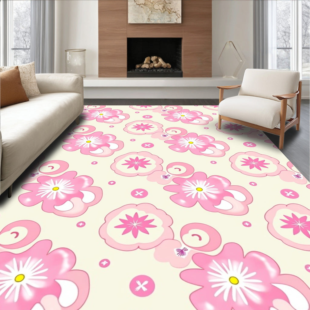 Charming Pink Floral Pattern Design Rug