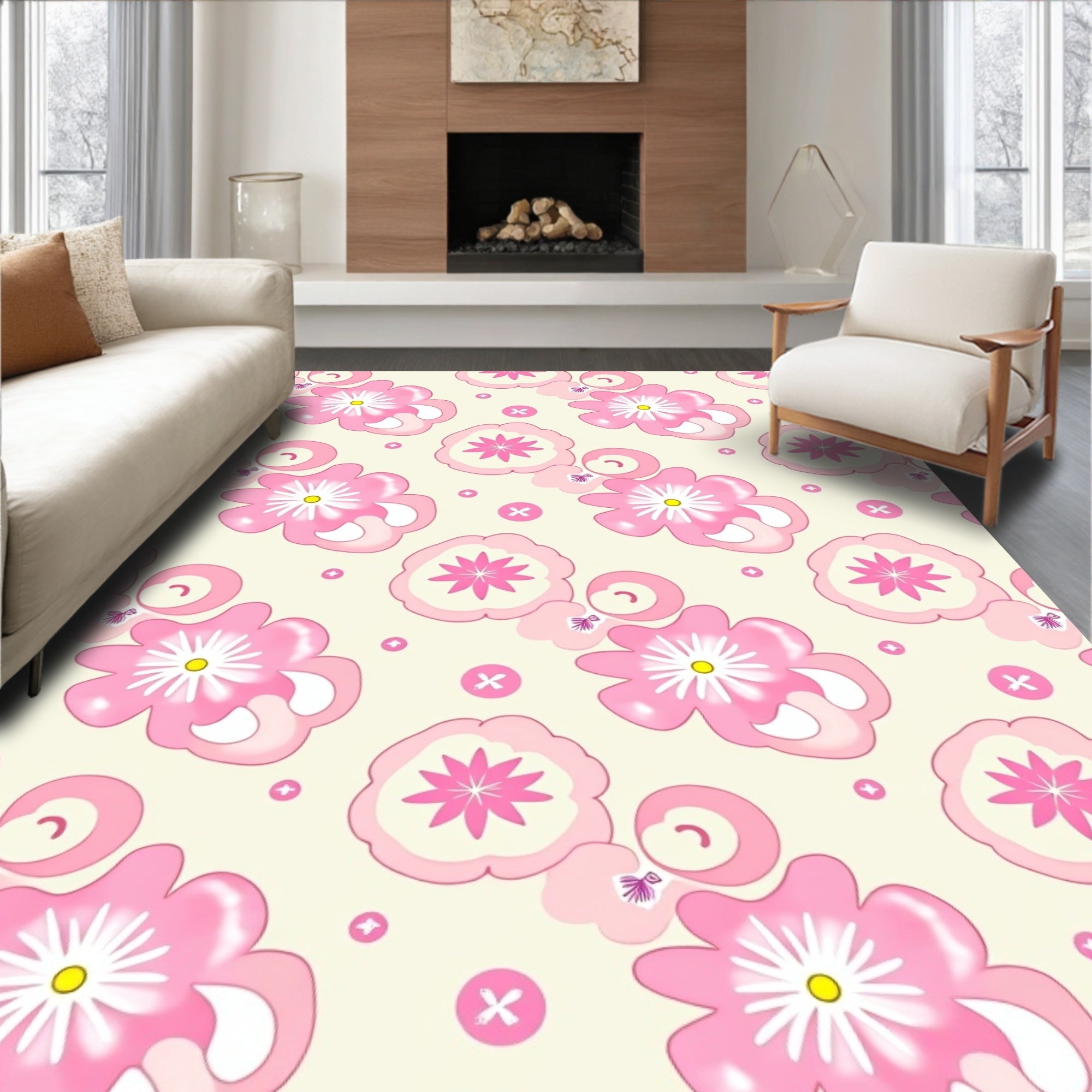 Charming Pink Floral Pattern Design Rug