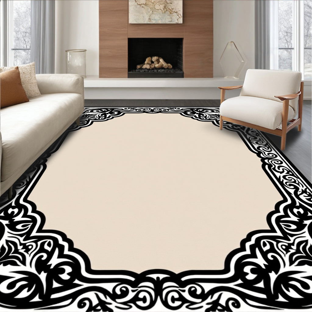 Ornate Black and White Contours Rug