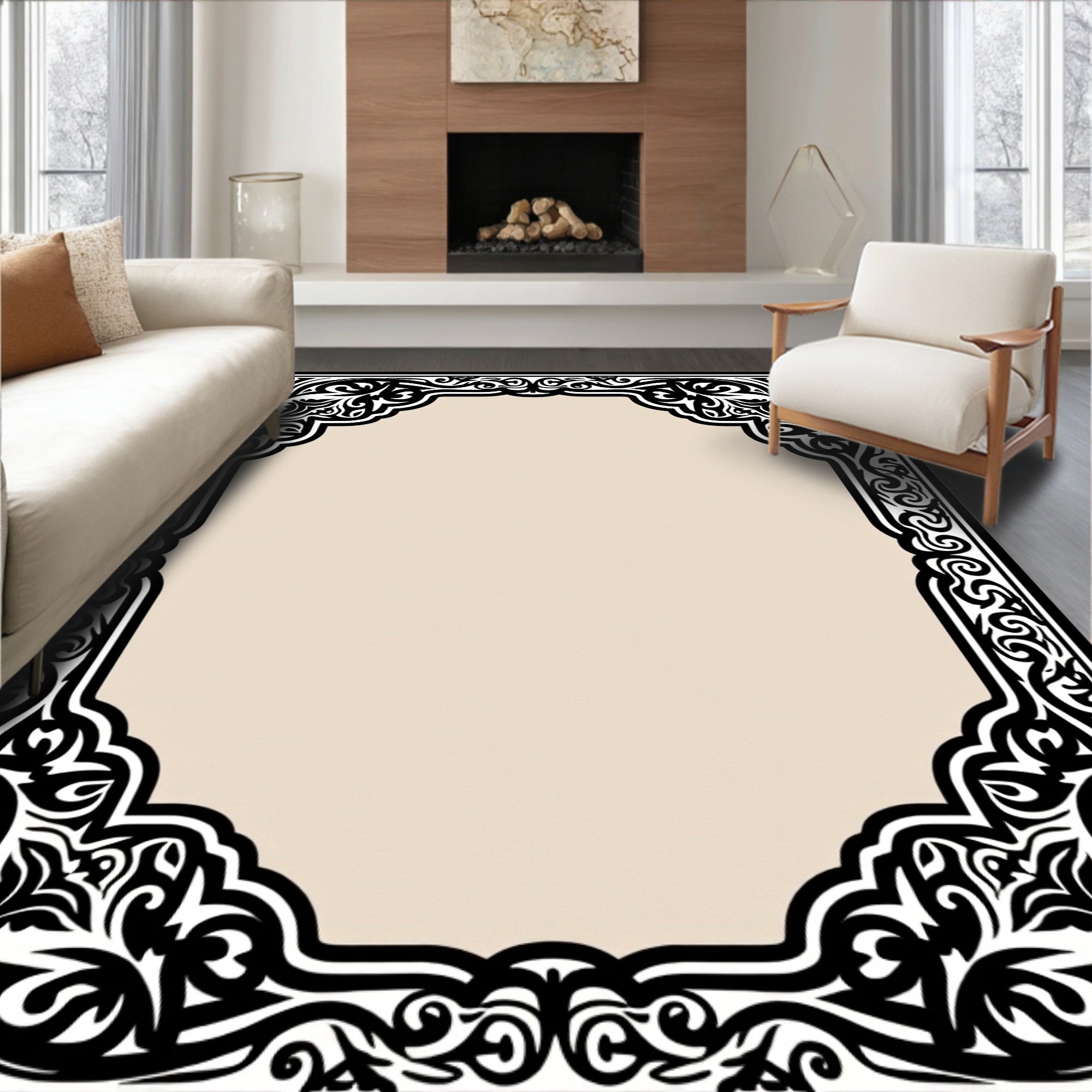 Ornate Black and White Contours Rug
