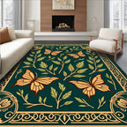 Golden Butterflies on Green Foliage Rug
