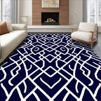 Intricate Abstract White Line Pattern Rug