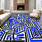 Abstract Maze Black Blue Geometric Rug