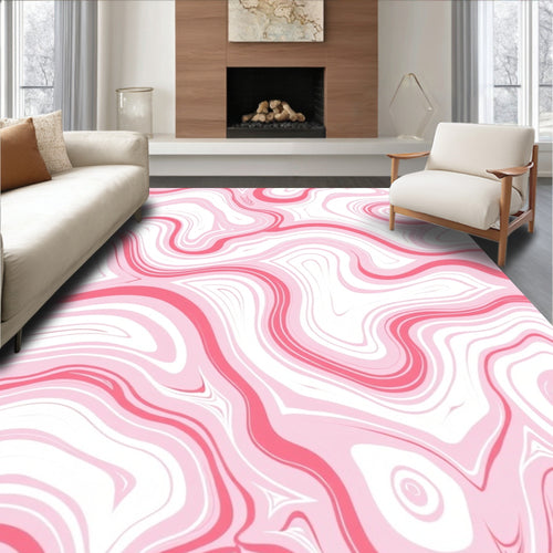 Abstract Pink Marble Swirl Pattern Rug