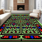 Geometric Floral Mandala Black Red Blue Lime Rug