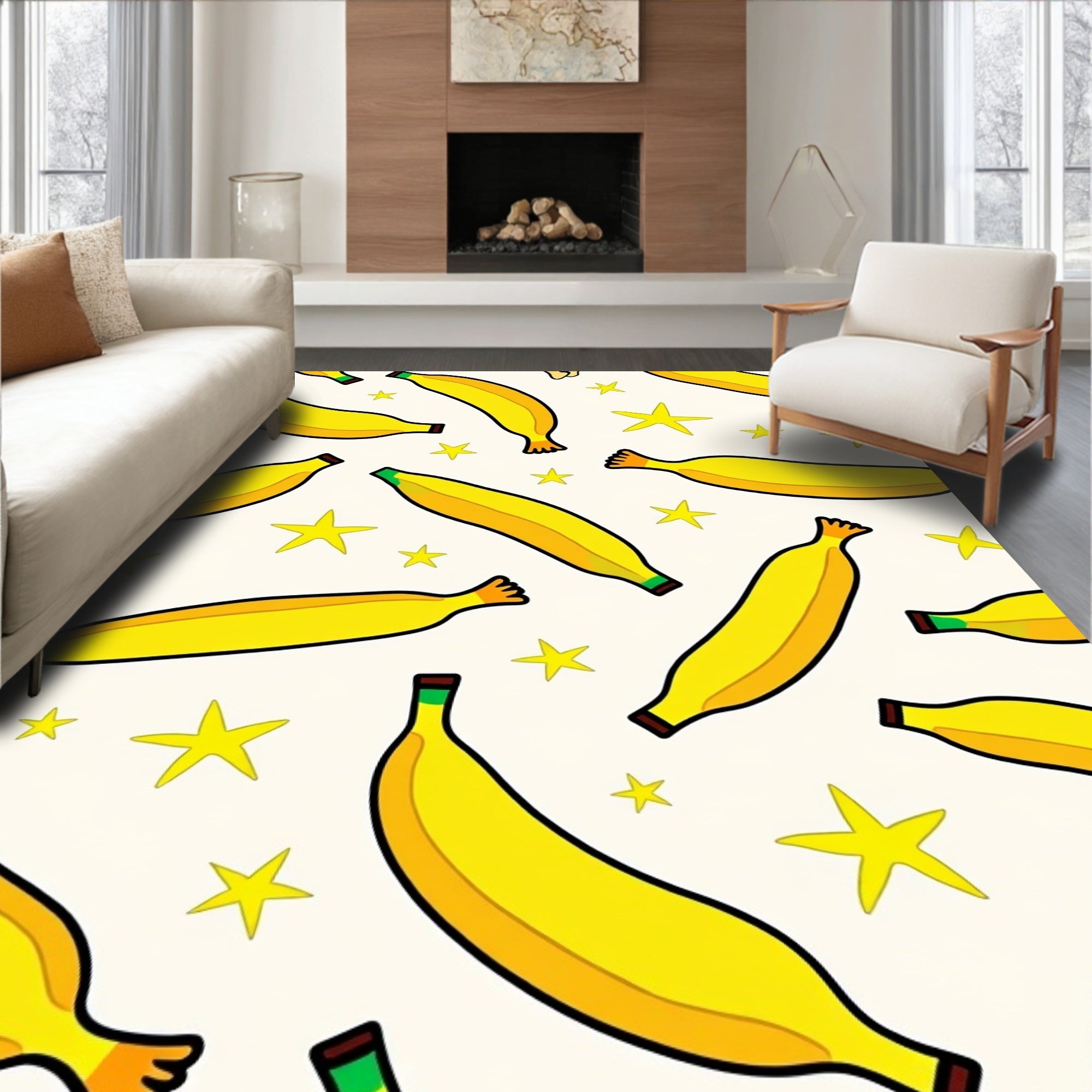 Whimsical Banana And Star Pattern Rug