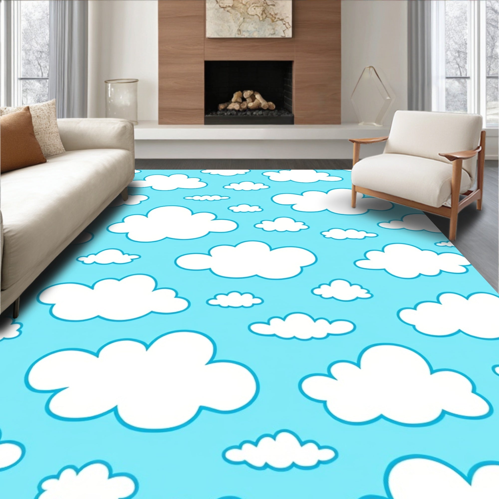 Whimsical Cloud Pattern For A Sky Rug