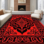 Bold Red Black Floral Border Rug