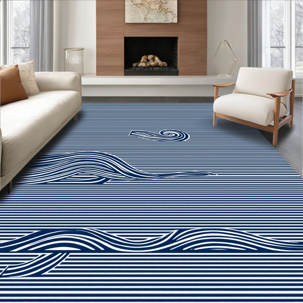 Blue Waves Abstract Striped Design Rug