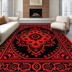 Ornate Floral Medallion Red Black Rug