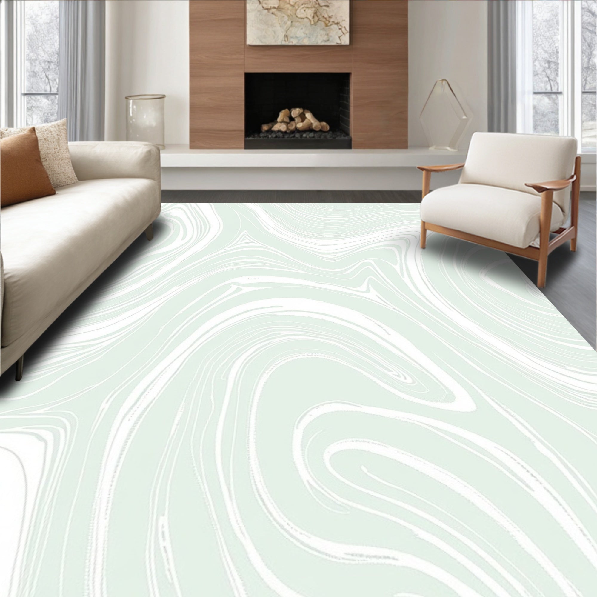 Pale Green Swirl Marble Rug